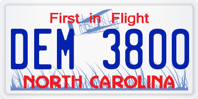 NC license plate DEM3800