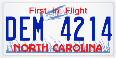 NC license plate DEM4214