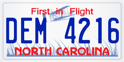 NC license plate DEM4216