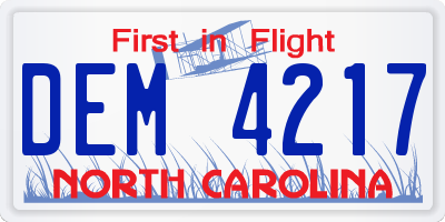 NC license plate DEM4217