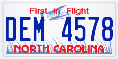 NC license plate DEM4578