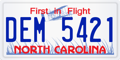 NC license plate DEM5421
