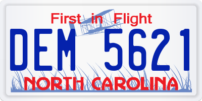 NC license plate DEM5621