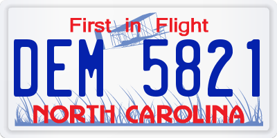 NC license plate DEM5821