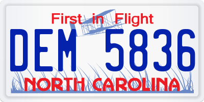 NC license plate DEM5836