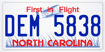 NC license plate DEM5838