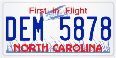 NC license plate DEM5878
