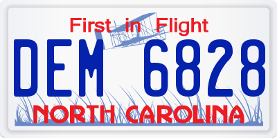 NC license plate DEM6828
