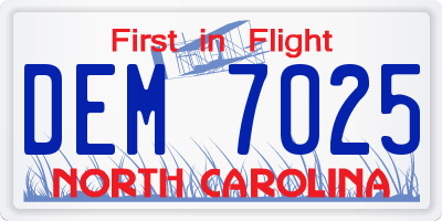 NC license plate DEM7025