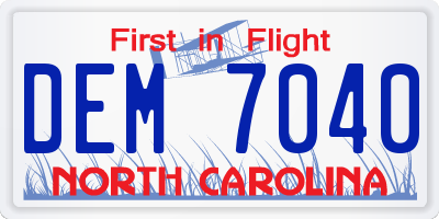 NC license plate DEM7040