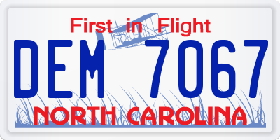 NC license plate DEM7067
