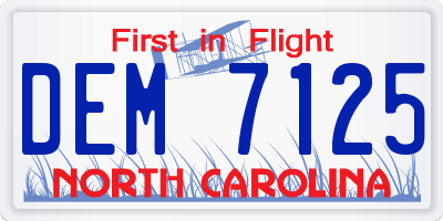 NC license plate DEM7125
