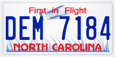 NC license plate DEM7184