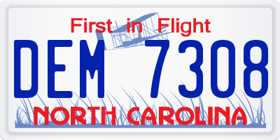 NC license plate DEM7308
