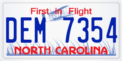 NC license plate DEM7354
