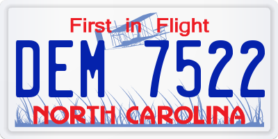 NC license plate DEM7522