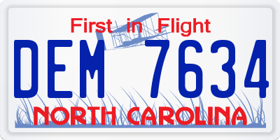 NC license plate DEM7634