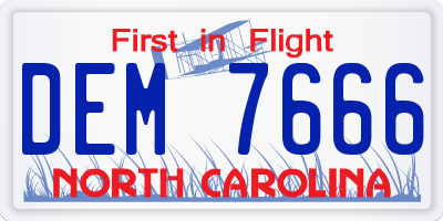 NC license plate DEM7666