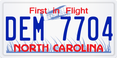 NC license plate DEM7704