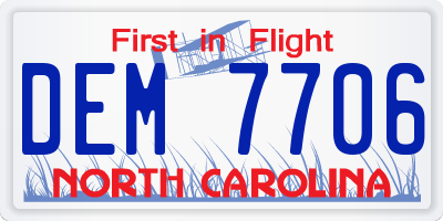 NC license plate DEM7706