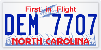 NC license plate DEM7707