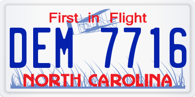 NC license plate DEM7716