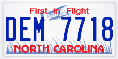NC license plate DEM7718