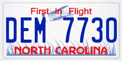 NC license plate DEM7730
