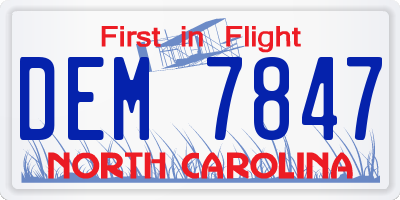 NC license plate DEM7847