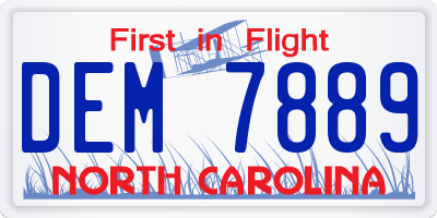 NC license plate DEM7889