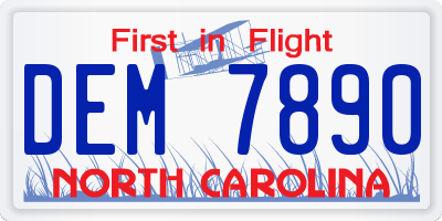 NC license plate DEM7890