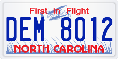 NC license plate DEM8012