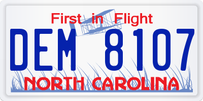 NC license plate DEM8107