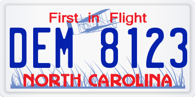 NC license plate DEM8123