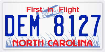 NC license plate DEM8127