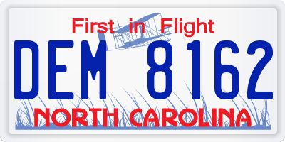 NC license plate DEM8162