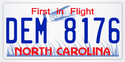 NC license plate DEM8176