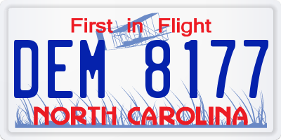 NC license plate DEM8177