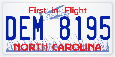 NC license plate DEM8195