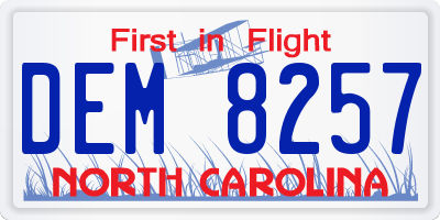 NC license plate DEM8257