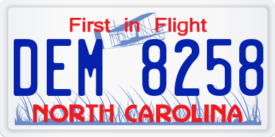NC license plate DEM8258