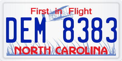 NC license plate DEM8383