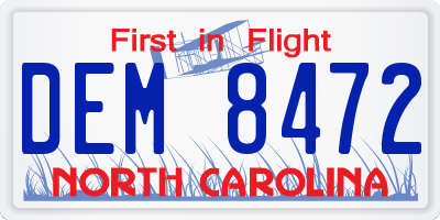NC license plate DEM8472
