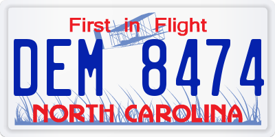 NC license plate DEM8474