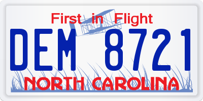 NC license plate DEM8721