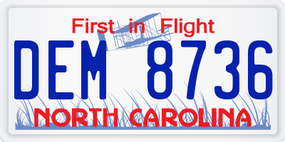 NC license plate DEM8736