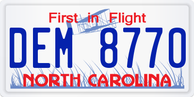 NC license plate DEM8770