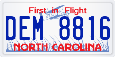 NC license plate DEM8816