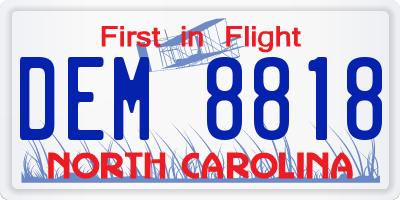 NC license plate DEM8818