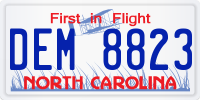 NC license plate DEM8823